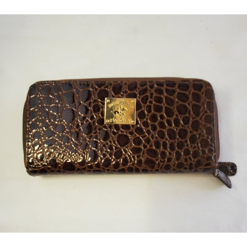 Beverly Hills Polo Club Wallet Snake Skin Leather Brown Zip Around